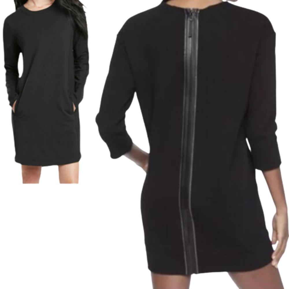 Athleta Cozy Karma Back Zip Sweatshirt Dress Black - XL